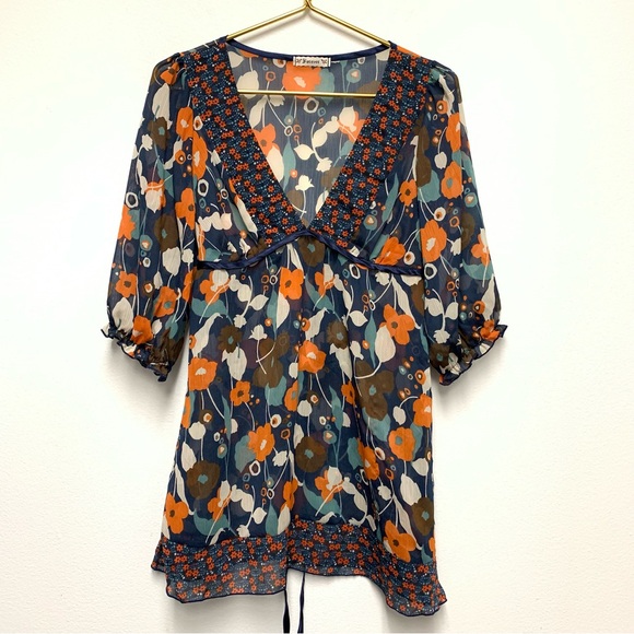 Forever 21 Tops - Vintage Forever 21 Y2K Babydoll Sheer Crinkle Tunic Mini‎ Dress Size Small Boho